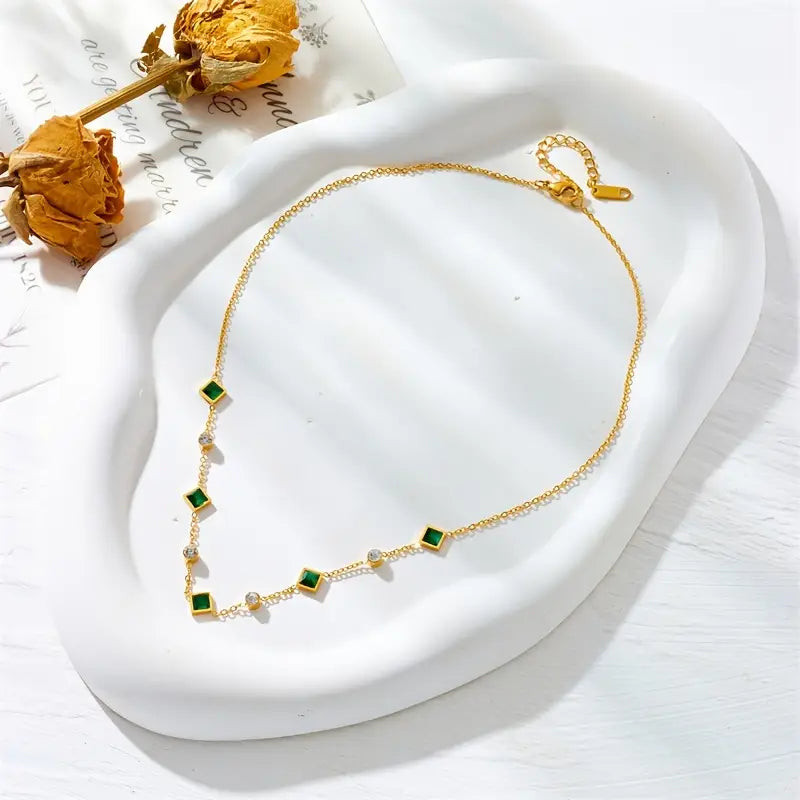 Gold Emerald Geometric Station Necklace - Photo 2