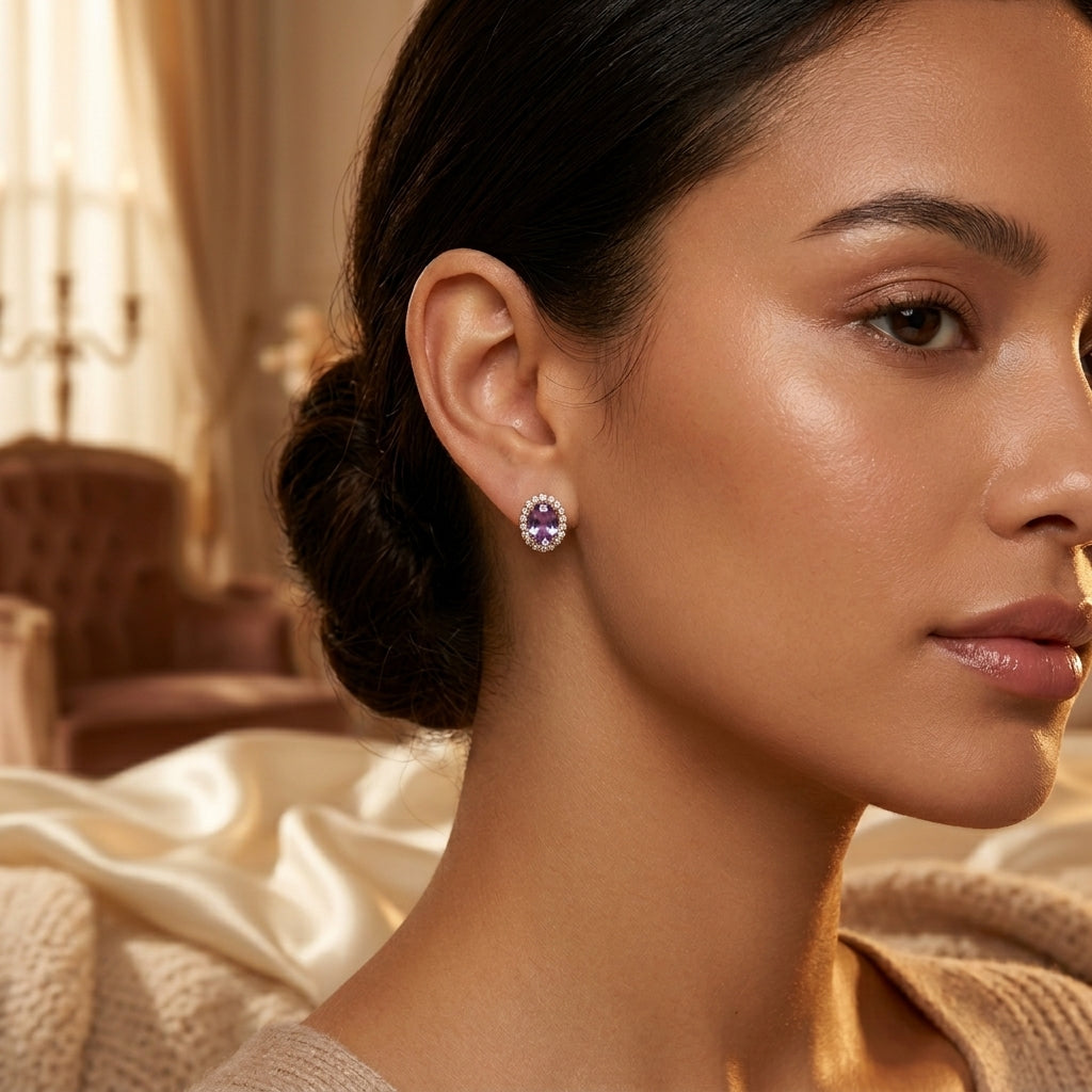Gold Amethyst Halo Earrings - Photo 2