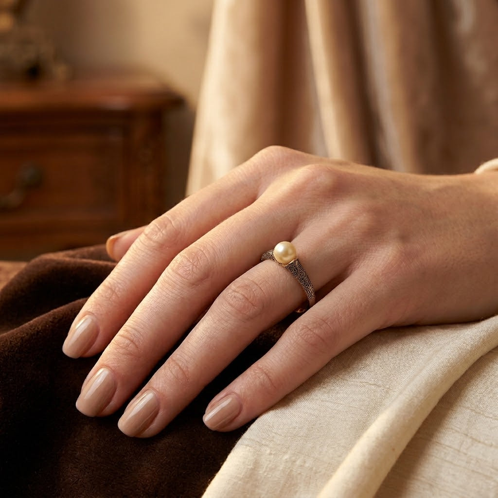 Gold Filigree Pearl Ring - Photo 2