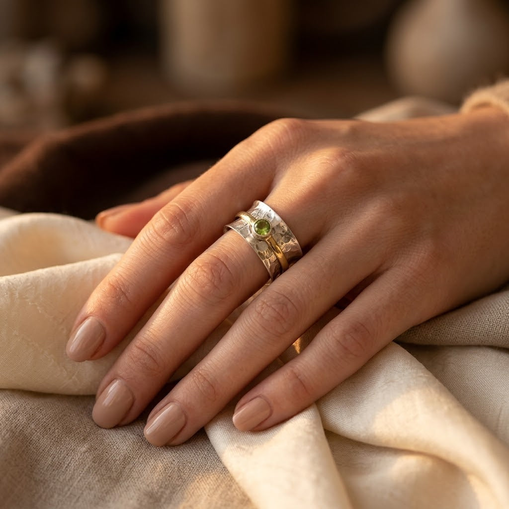 Silver and Gold Rustic Band Ring - Photo 2
