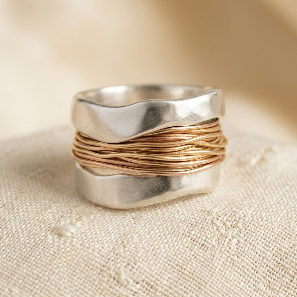 Silver and Gold Wrapped Ring - Photo 1