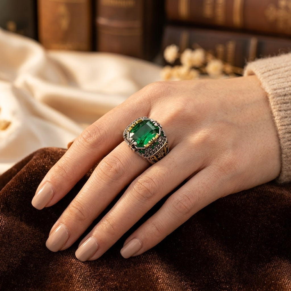 Silver Emerald Vintage Ring - Photo 2