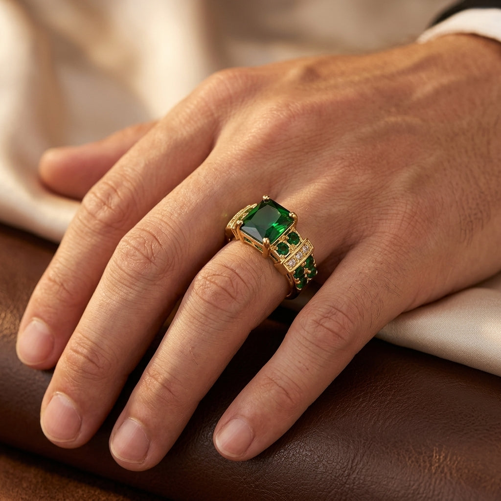 Gold Emerald Geometric Ring - Photo 2
