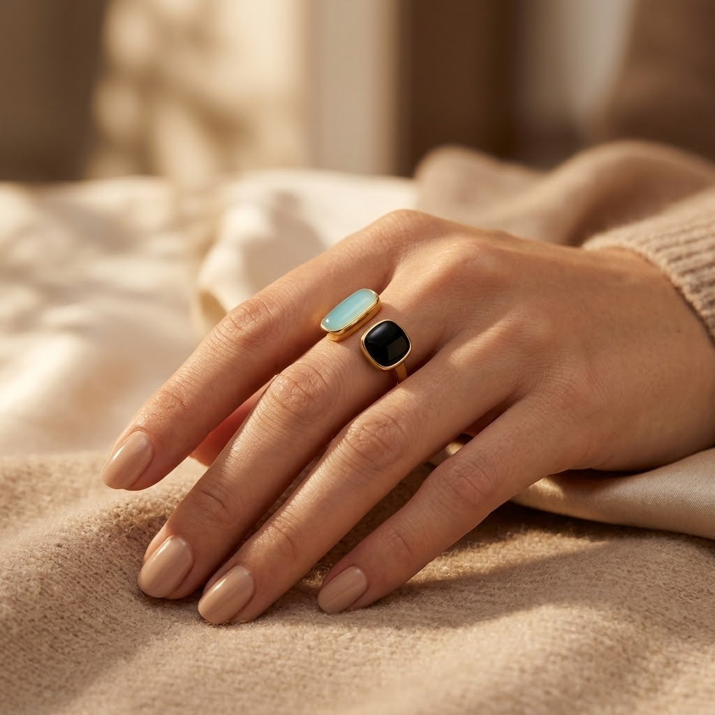 Gold Dual Stone Open Ring - Photo 2