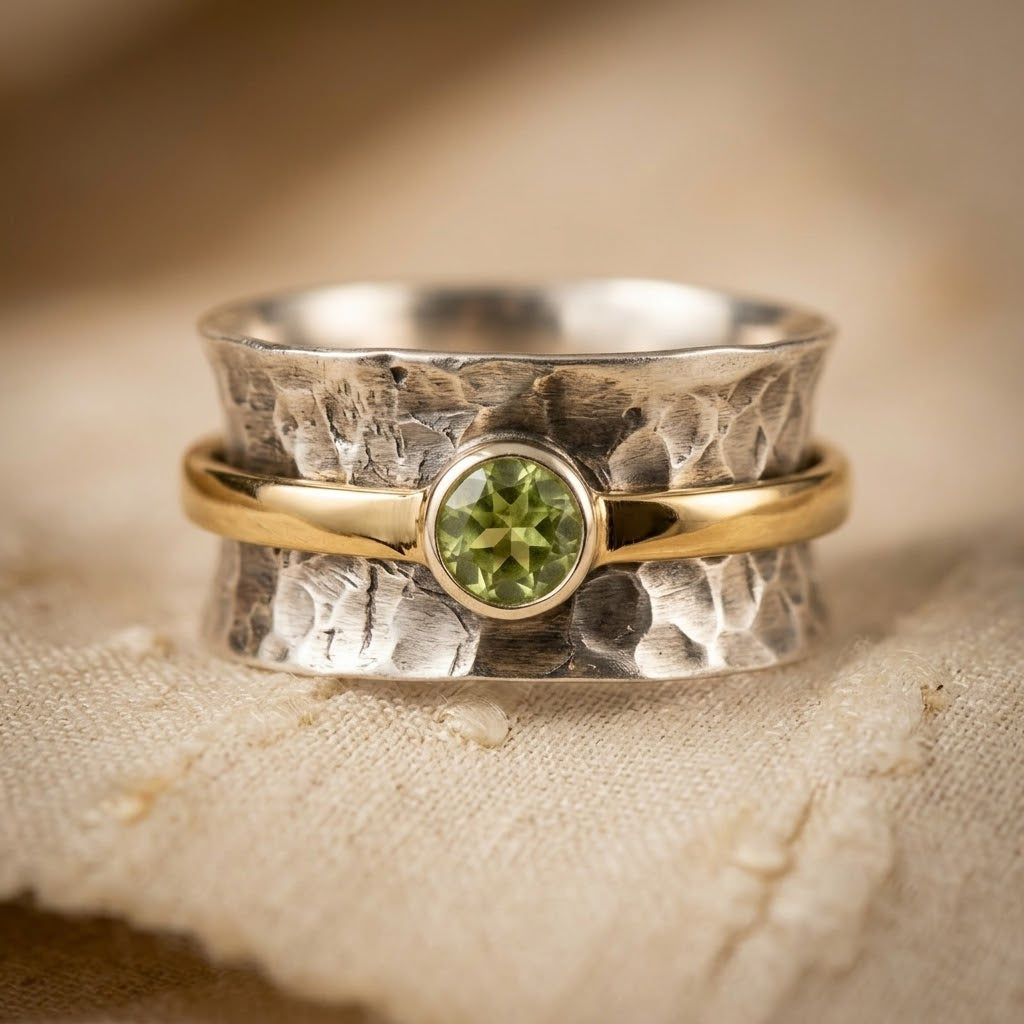 Silver and Gold Rustic Band Ring - Photo 1