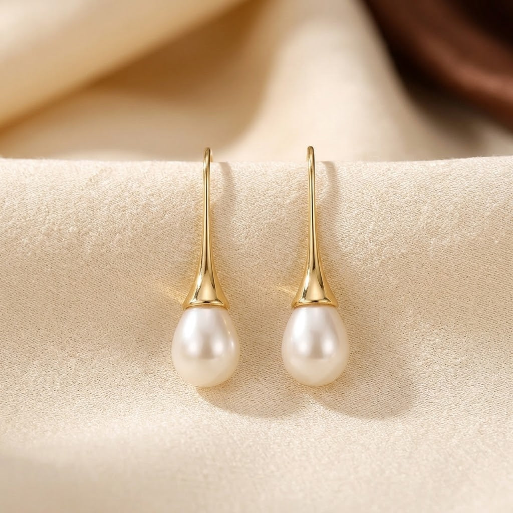 Gold Pearl Drop Earrings - Photo 1