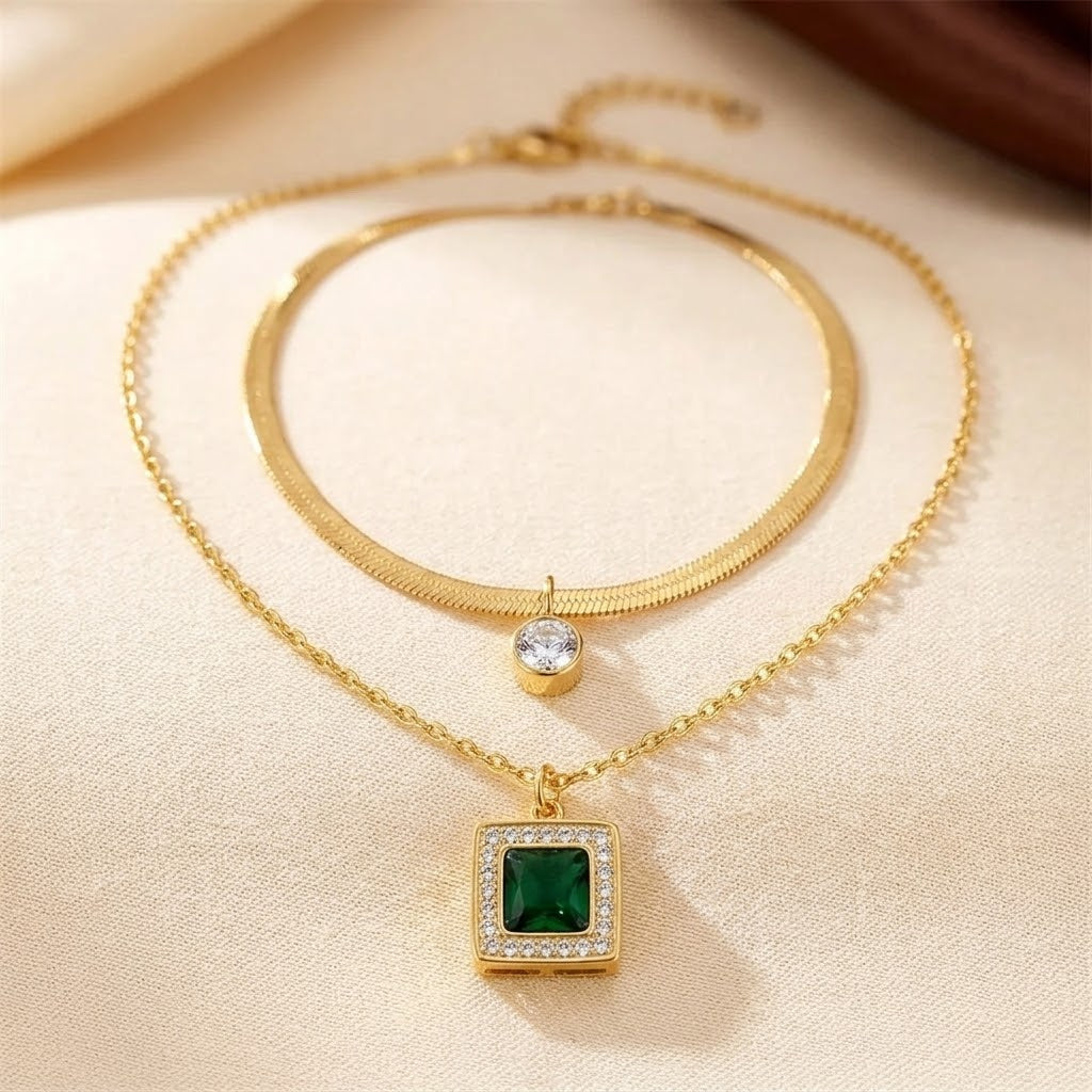 Gold Emerald Layered Necklace - Photo 1