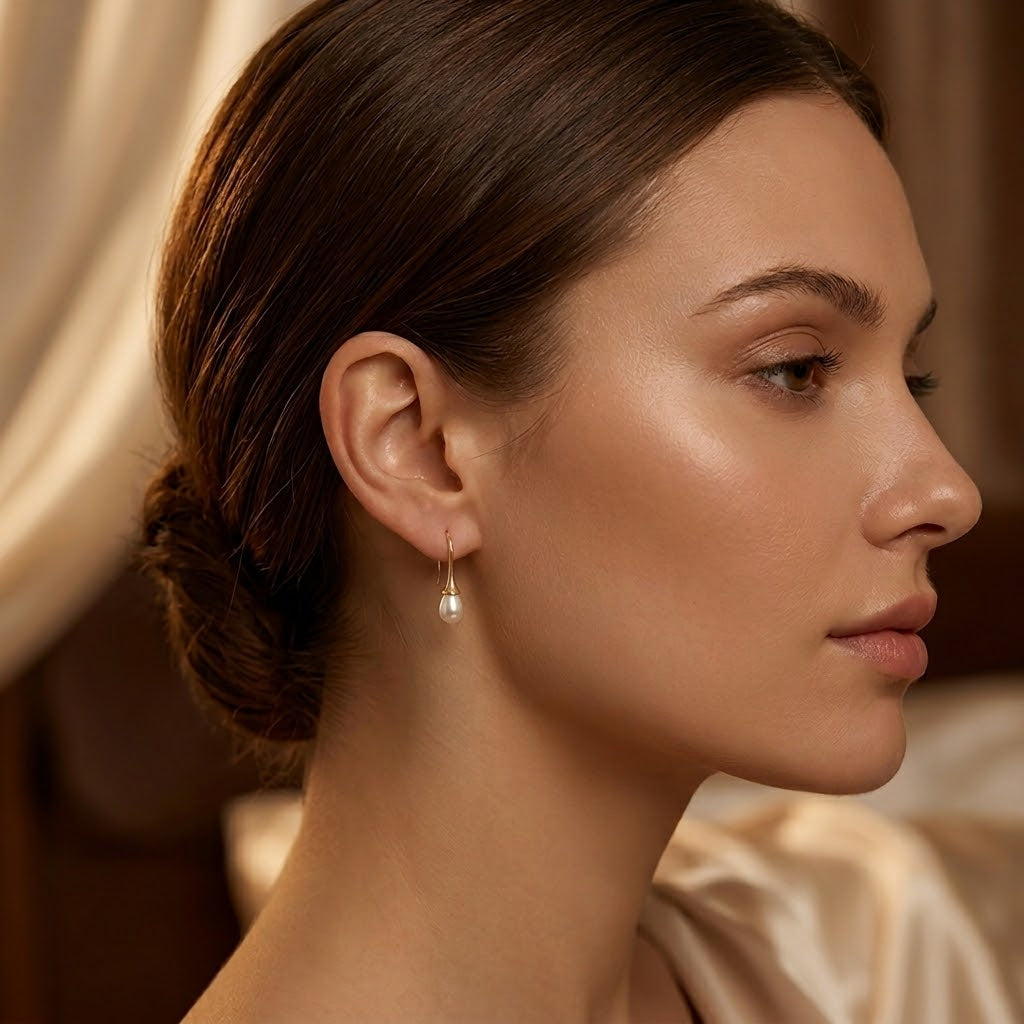 Gold Pearl Drop Earrings - Photo 2