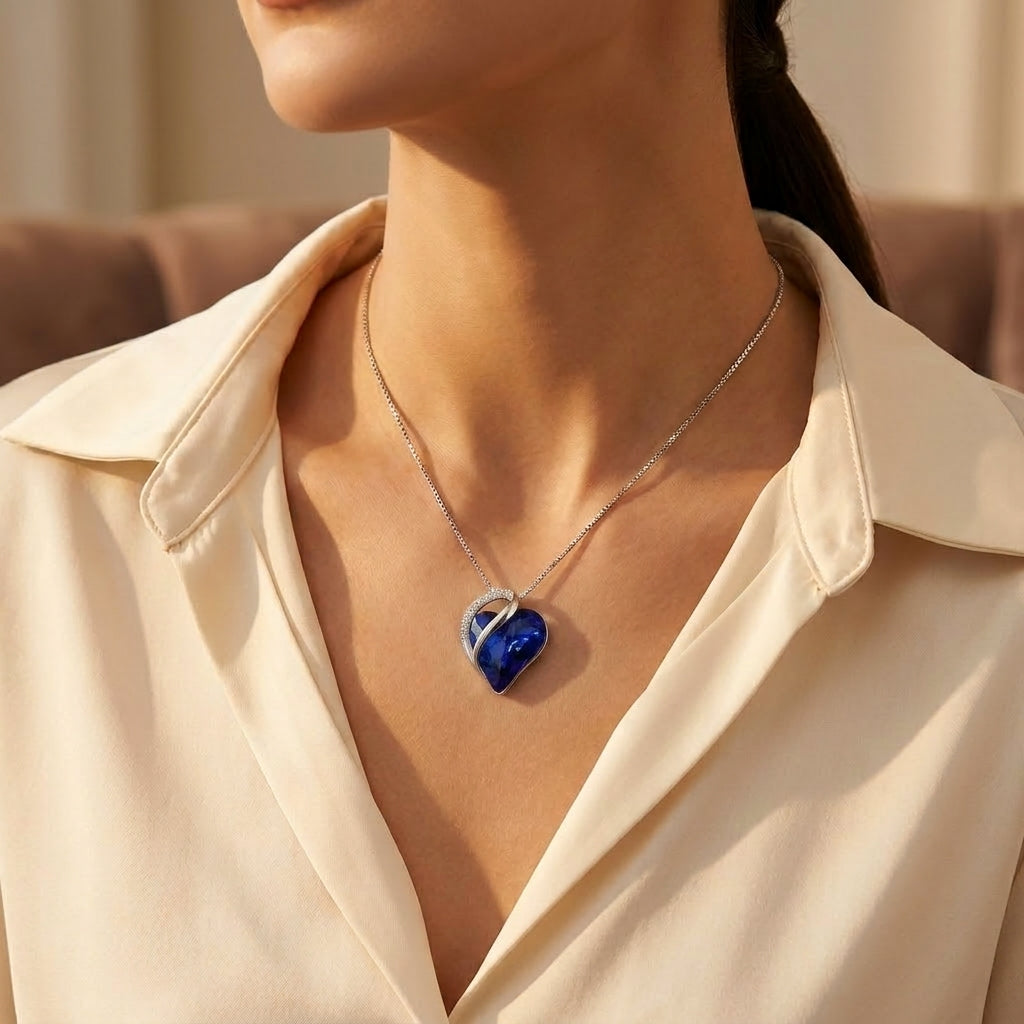 Silver Sapphire Heart Necklace - Photo 2