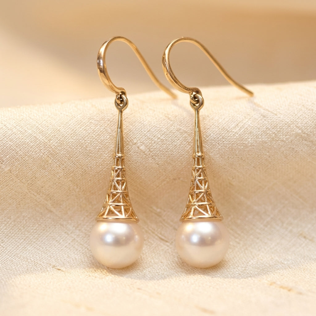 Gold Filigree Pearl Drop Earrings - Photo 1