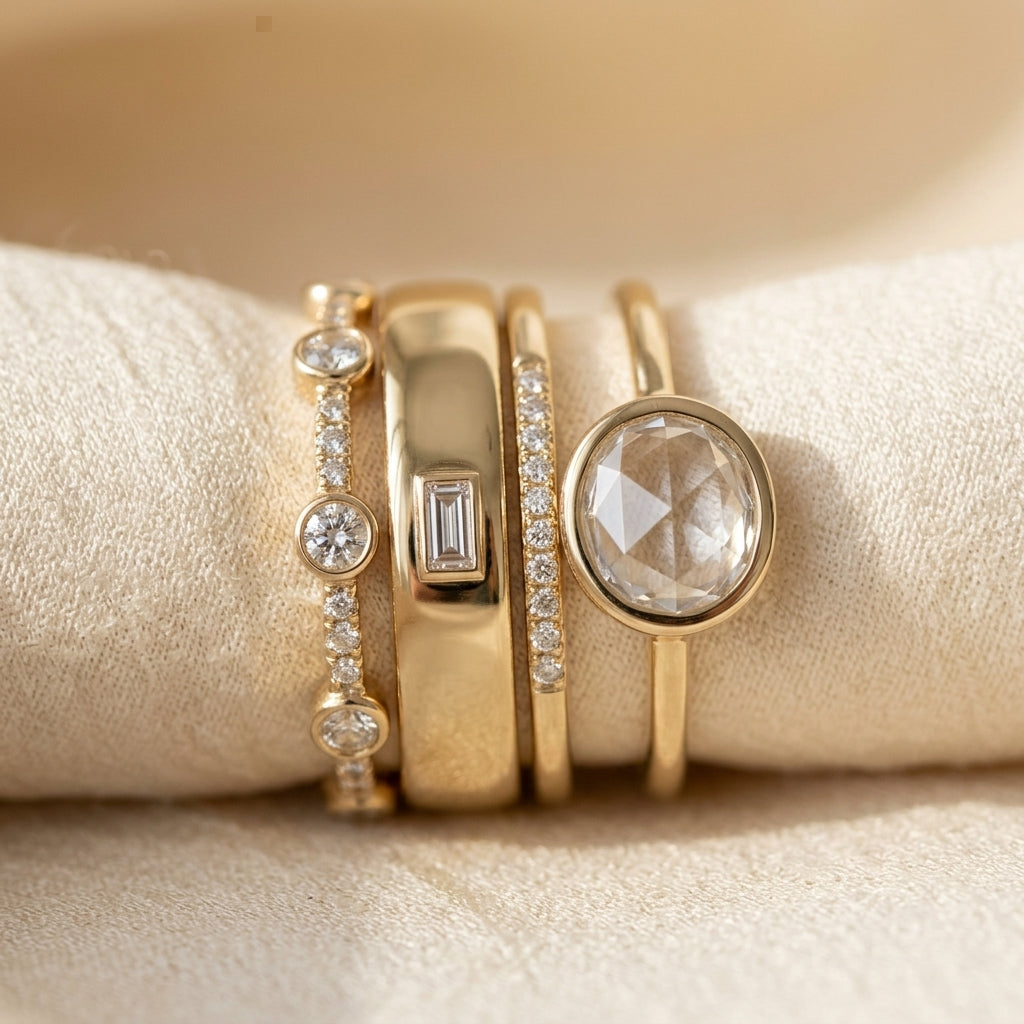 Gold Stacked Bezel Ring Set - Photo 1