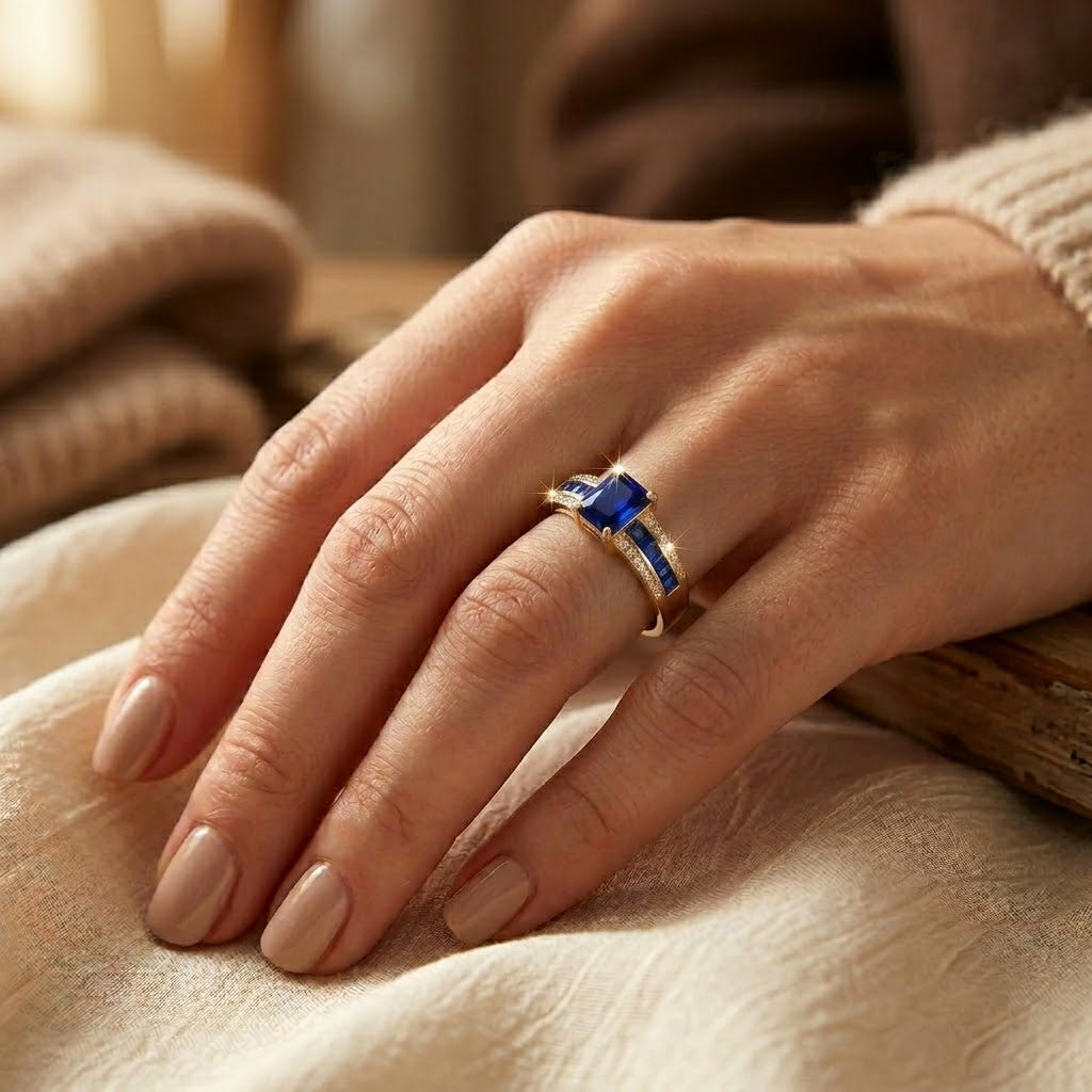 Gold Sapphire Square-Cut Ring - Photo 2