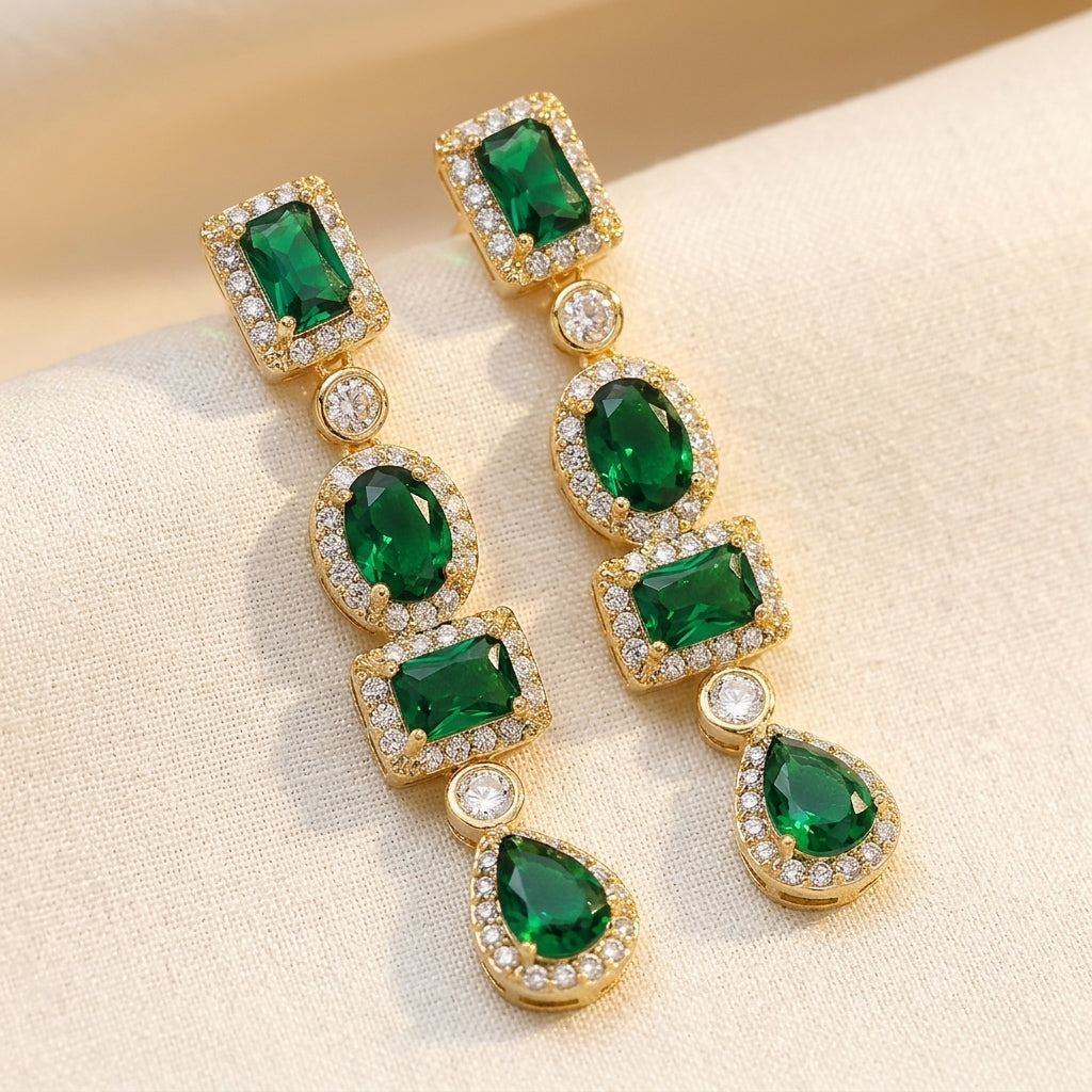 Gold Emerald Multi-Shape Drop Earrings - Photo 1