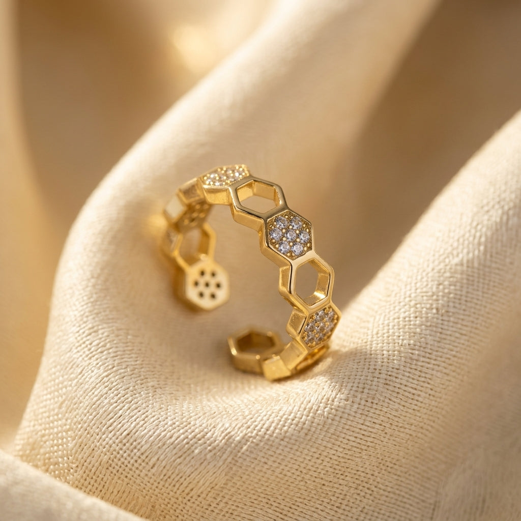 Gold Geometric Open Ring - Photo 1