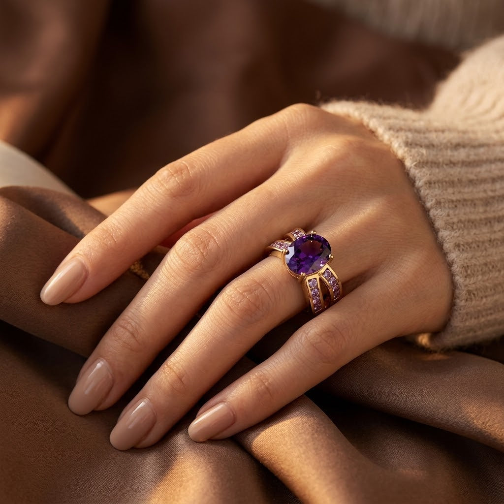Gold Amethyst Split Band Ring - Photo 2