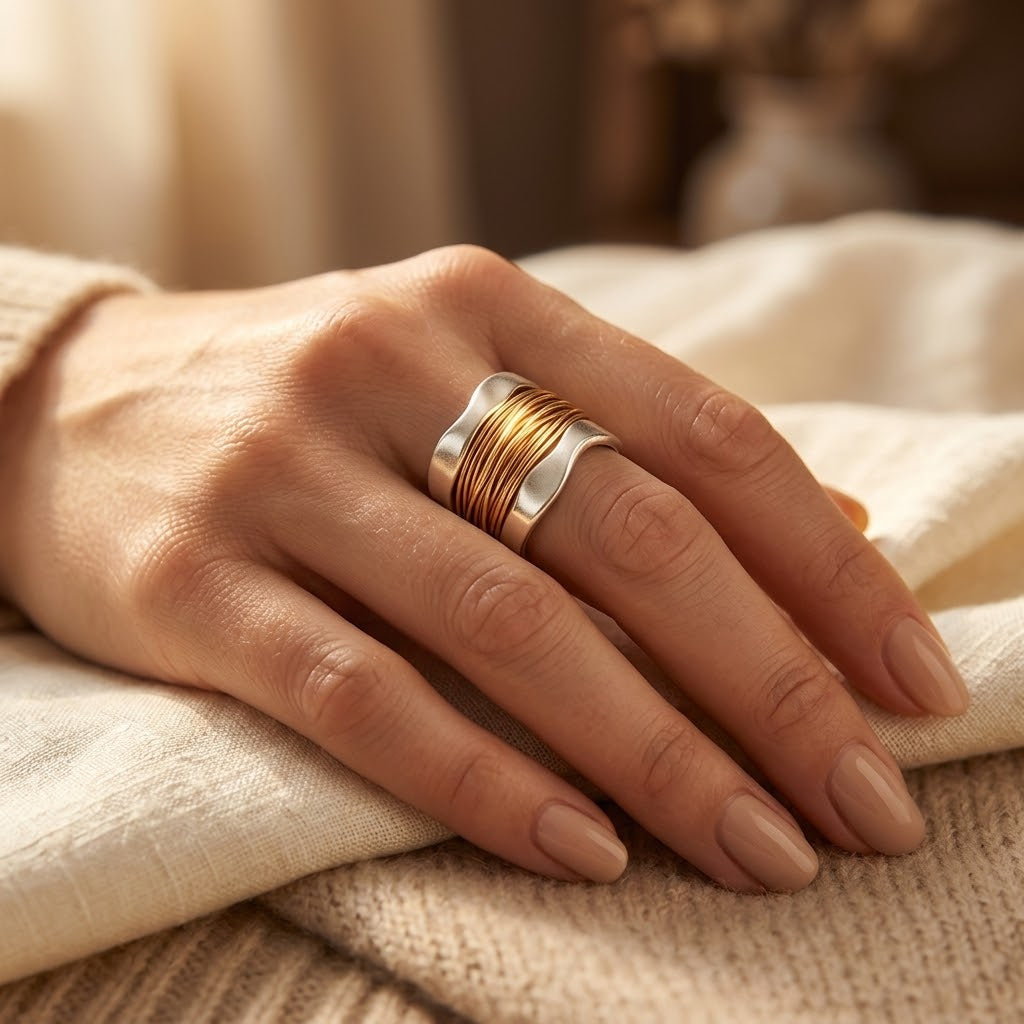 Silver and Gold Wrapped Ring - Photo 2