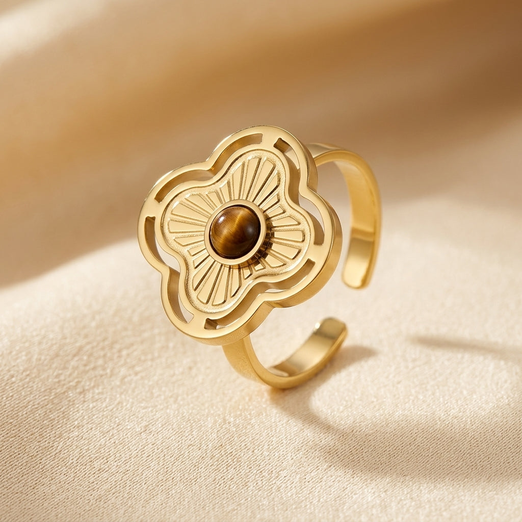 Gold Floral Open Ring - Photo 1