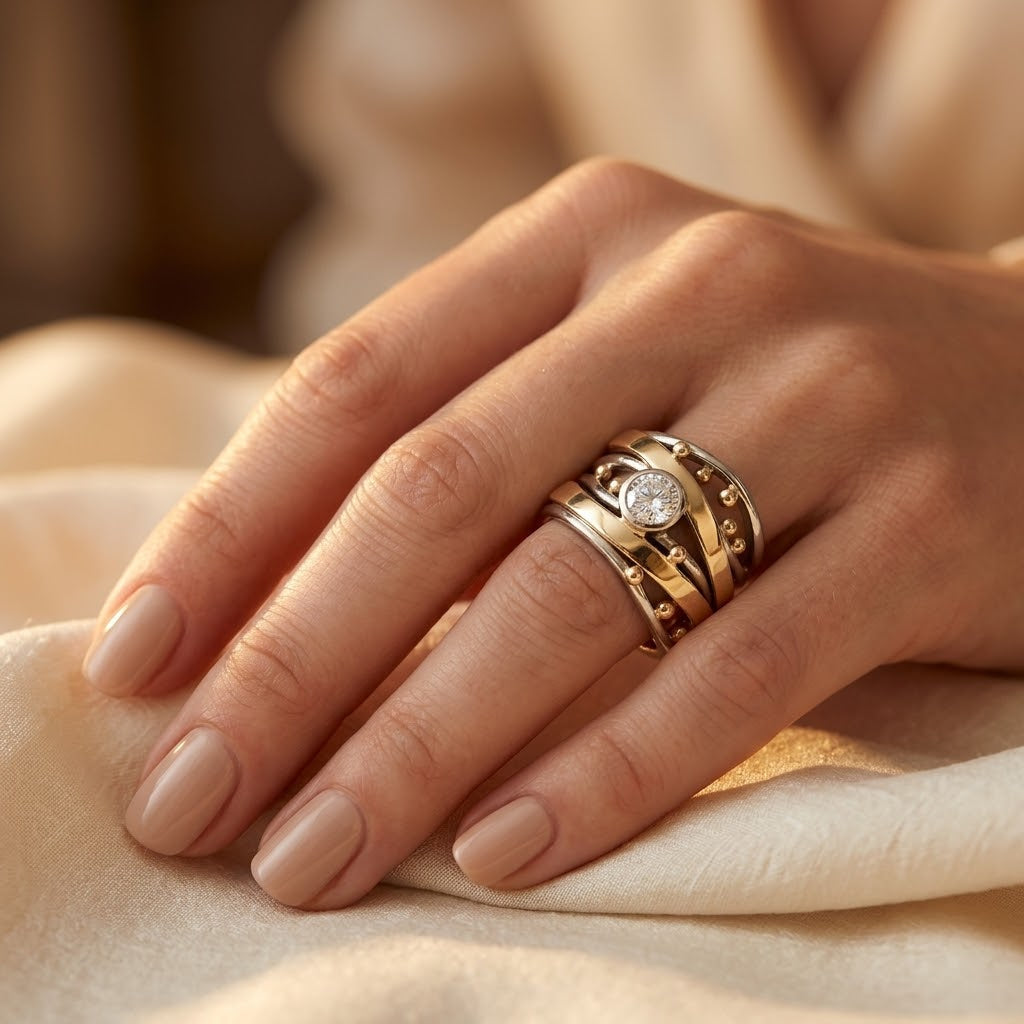 Silver and Gold Bezel Wrap Ring - Photo 2