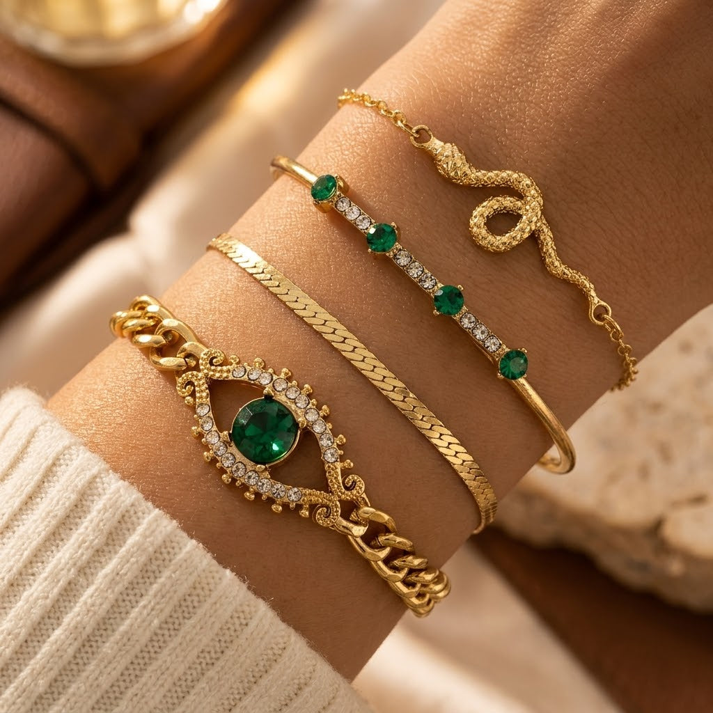 Gold Emerald Charm Bracelet Set - Photo 2