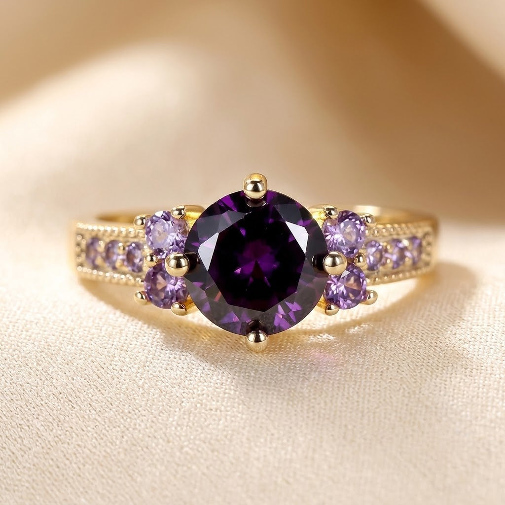 Gold Amethyst Accent Ring - Photo 1