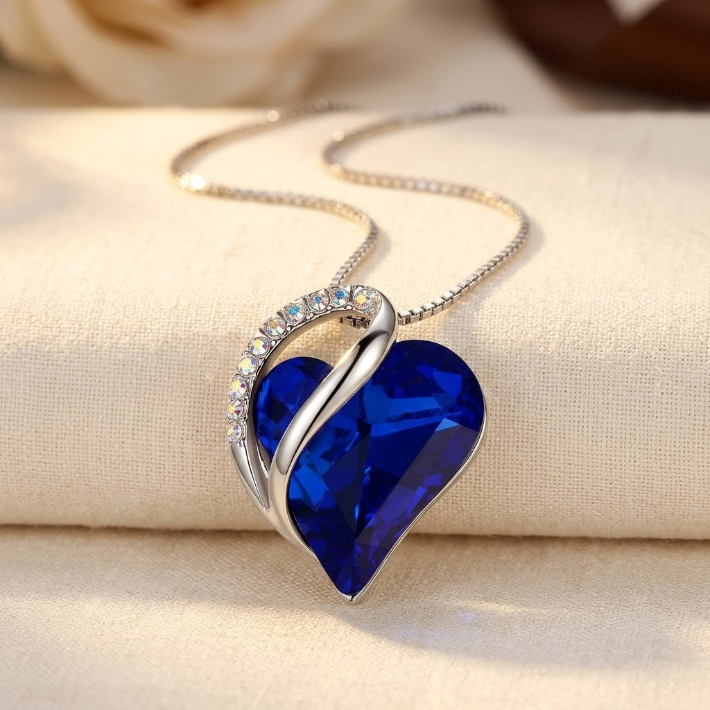 Silver Sapphire Heart Necklace - Photo 1
