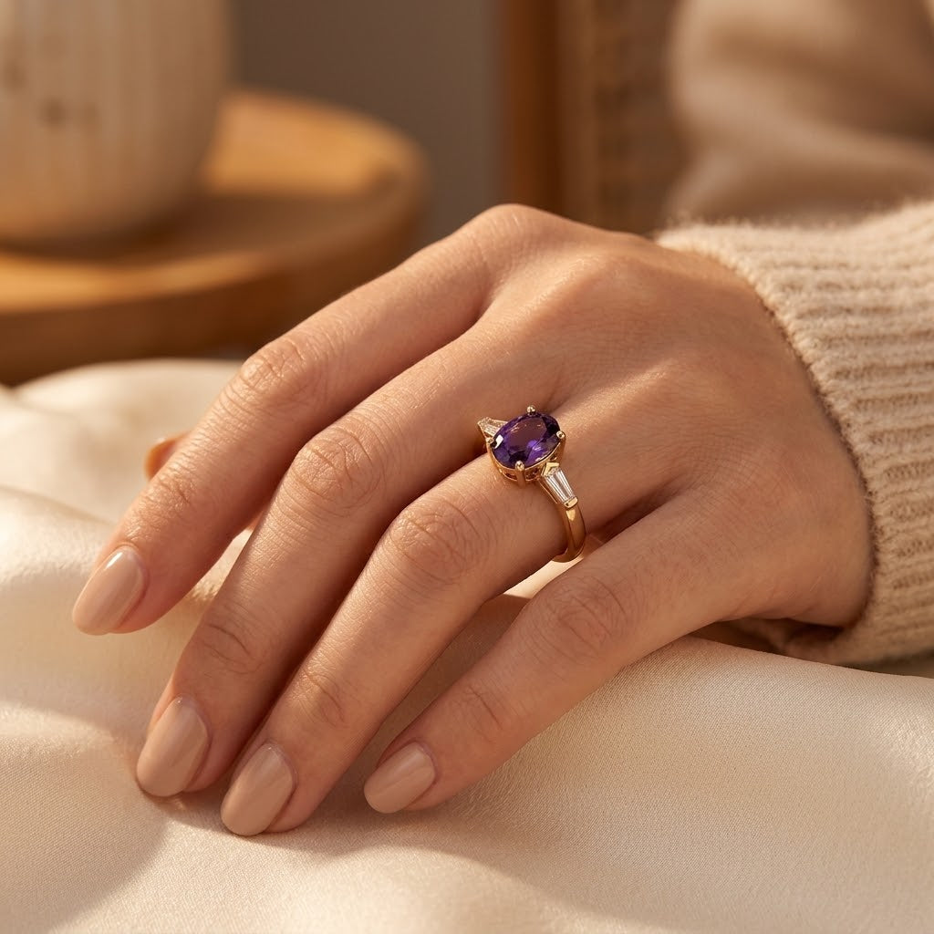 Gold Amethyst Three-Stone Ring - Photo 2