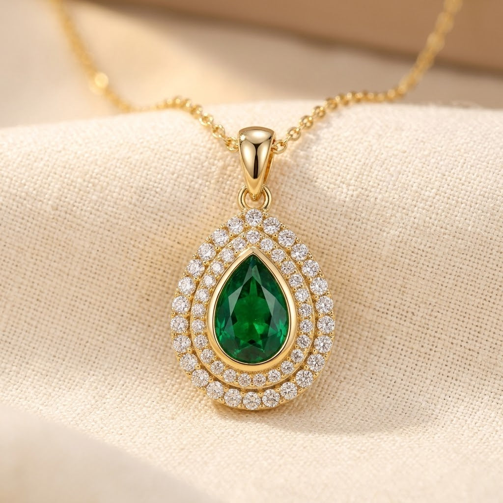 Gold Emerald Teardrop Necklace - Photo 2