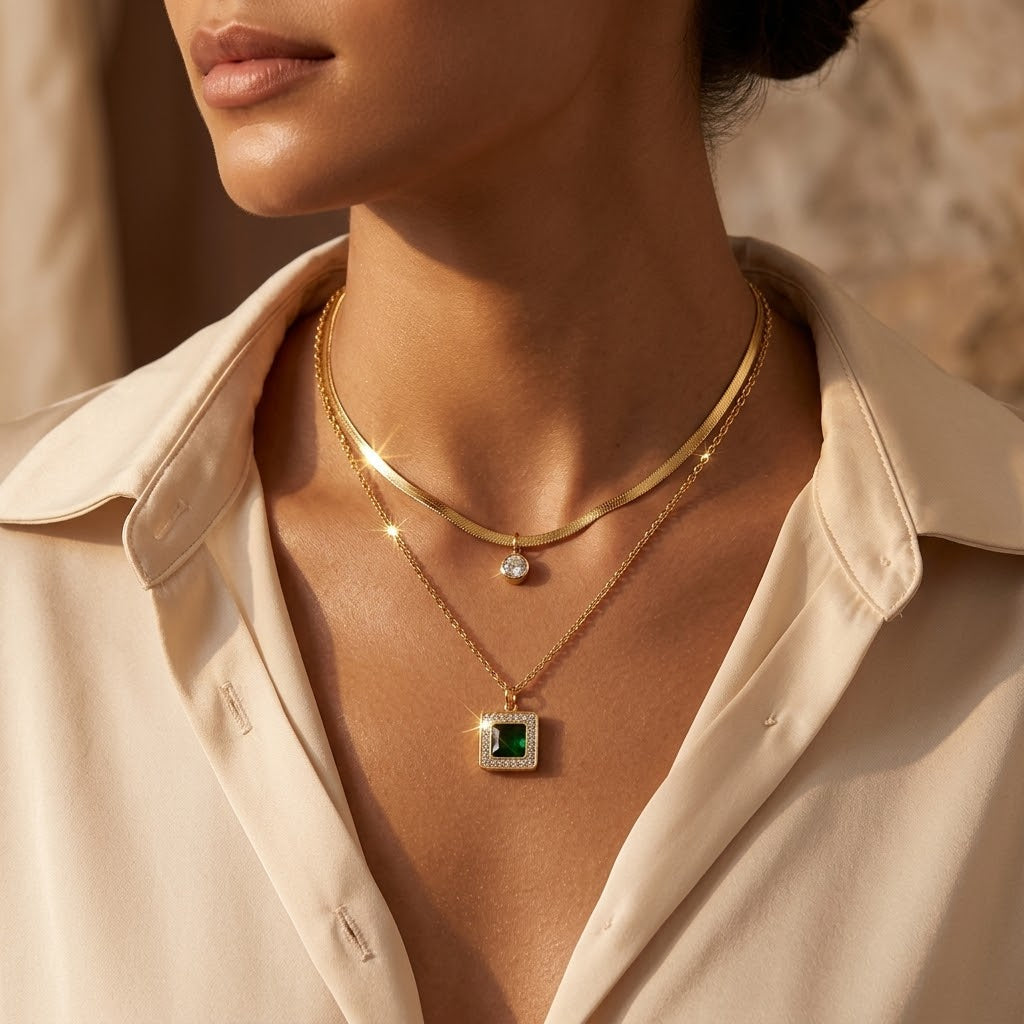 Gold Emerald Layered Necklace - Photo 2