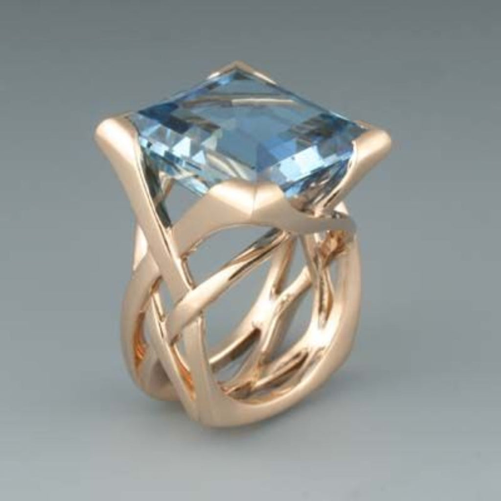 Vintage Rose Gold Blue Zirconia Ring - Photo 1