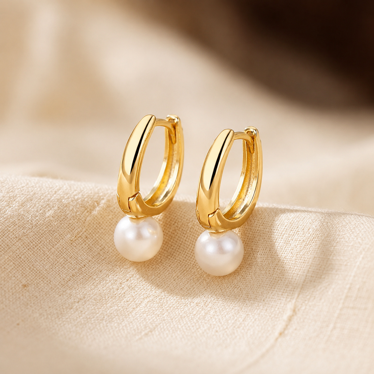 Gold Pearl Hoop Earrings - Photo 1