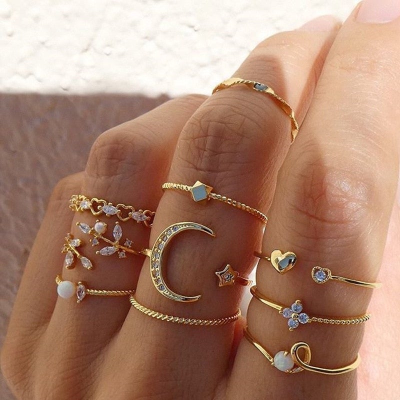 Boho™ | Silver and Gold Ring Set (10 Pairs) - Photo 1