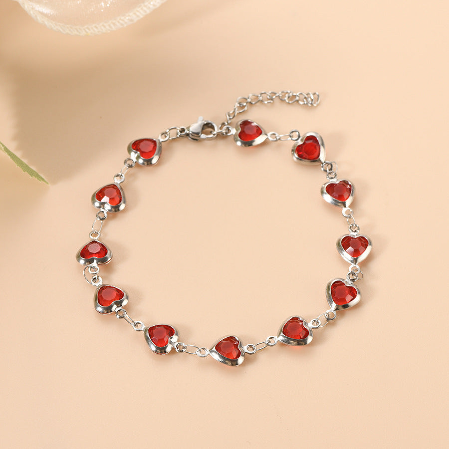 Silver Ruby Heart Chain Bracelet - Photo 2