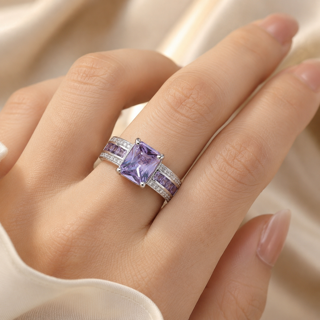 Silver Amethyst Channel Ring - Photo 2