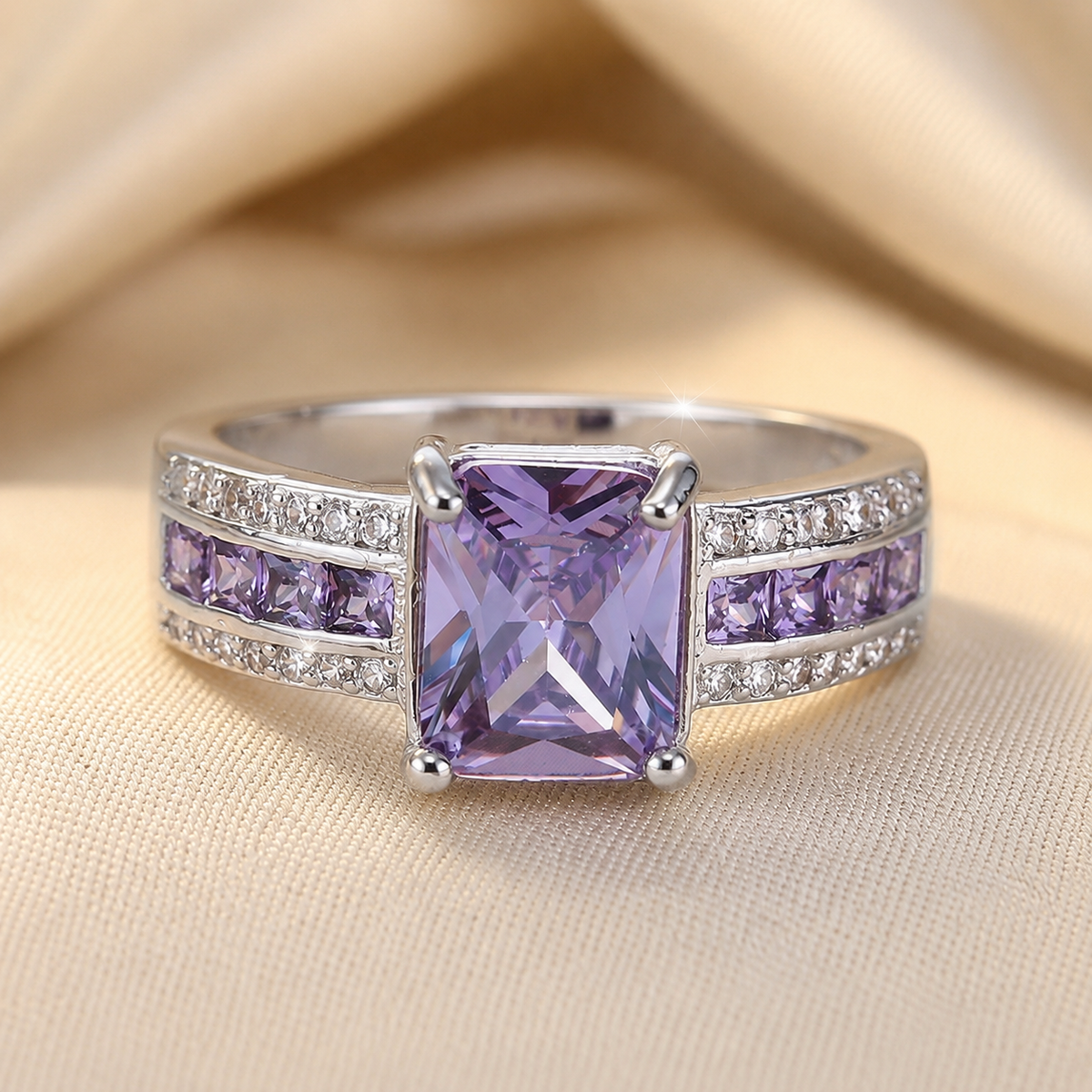 Silver Amethyst Channel Ring - Photo 1