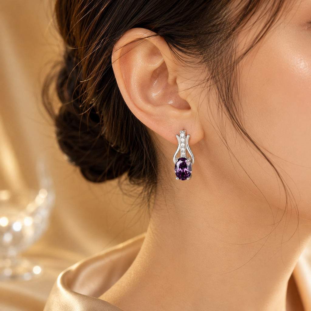 Silver Amethyst Drop Earrings - Photo 2