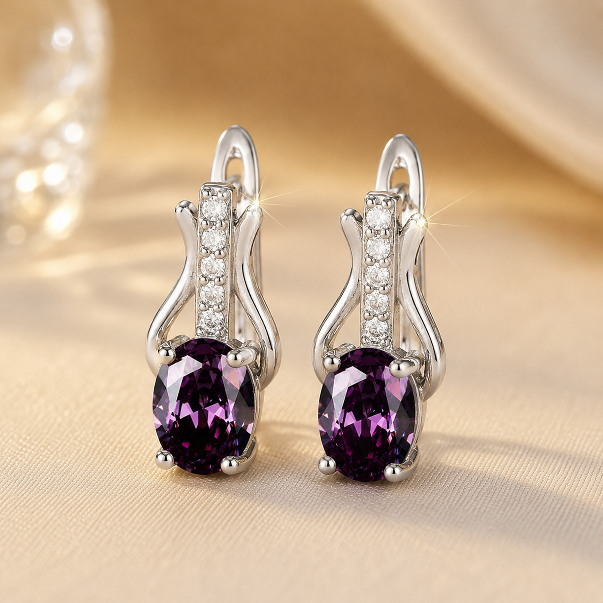 Silver Amethyst Drop Earrings - Photo 1