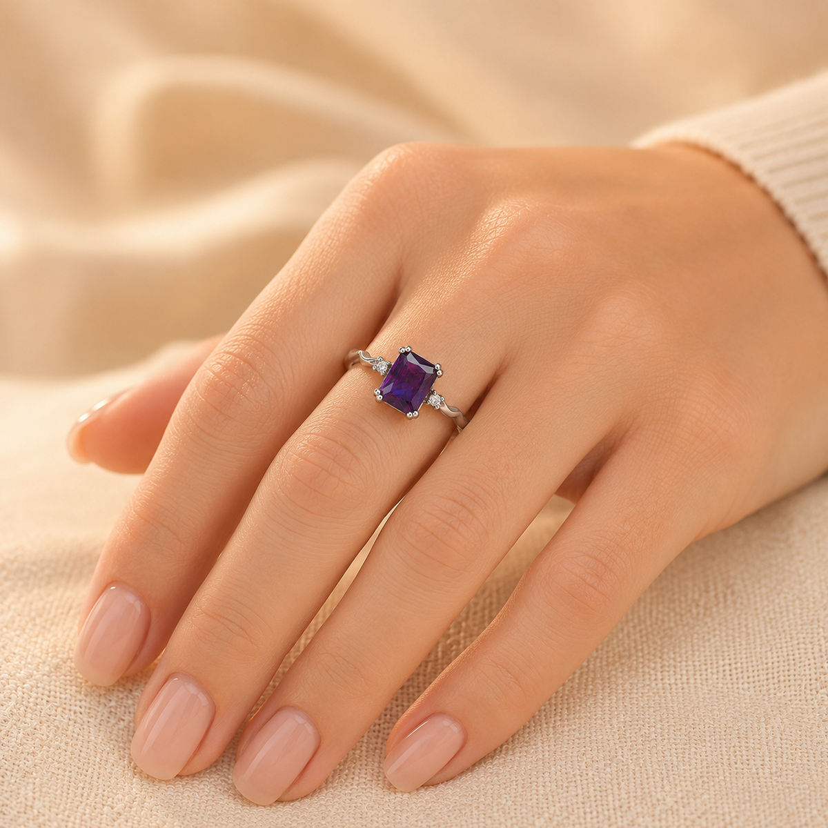 Silver Amethyst Emerald-Cut Ring - Photo 2