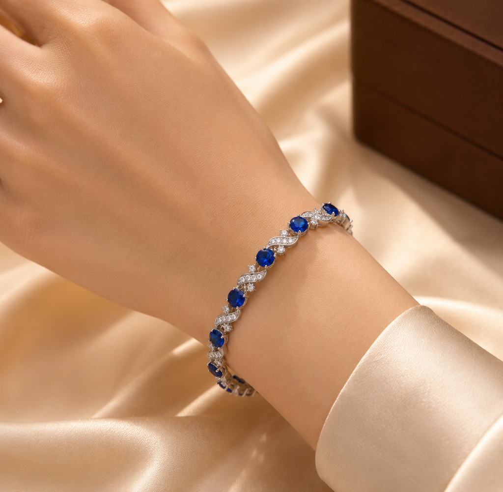 Silver Sapphire Floral Link Bracelet - Photo 2