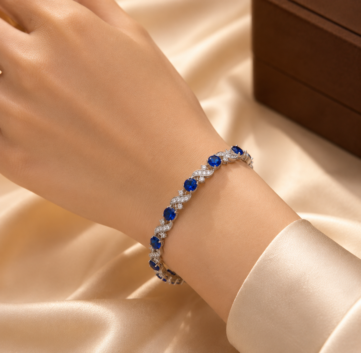 Silver Sapphire Floral Link Bracelet - Photo 2