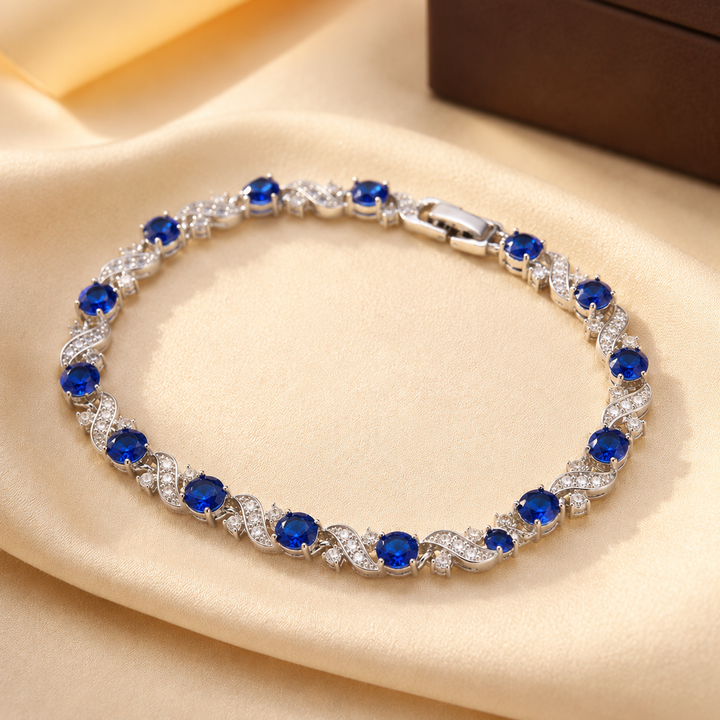Silver Sapphire Floral Link Bracelet - Photo 1