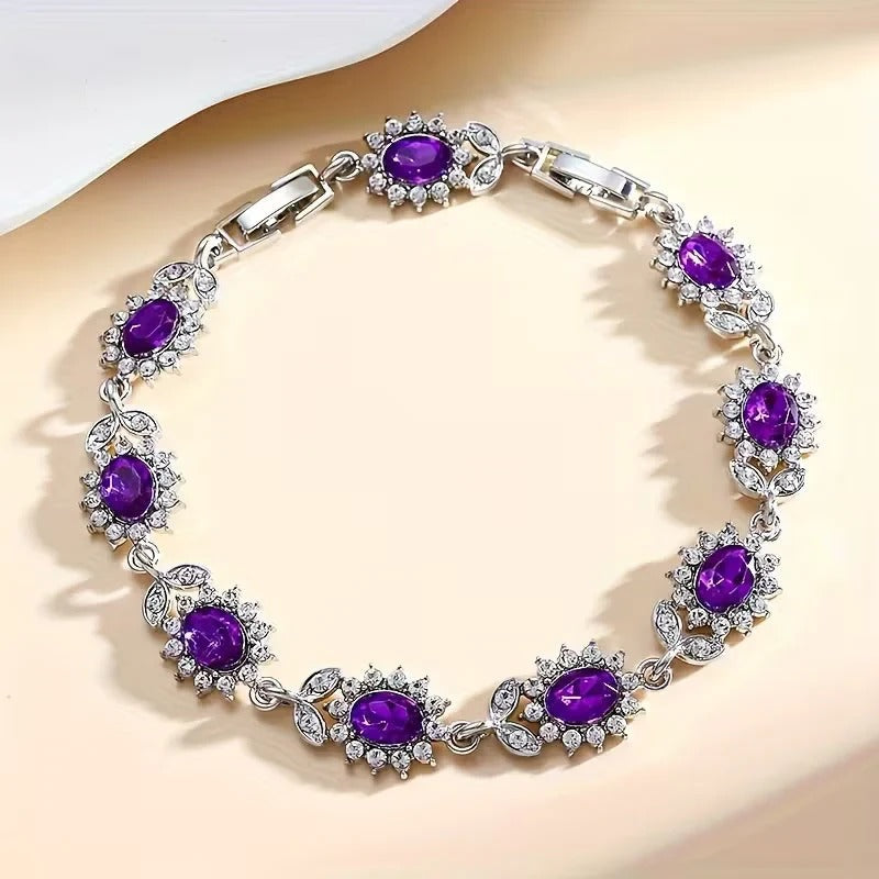 Silver Amethyst Floral Bracelet - Photo 1