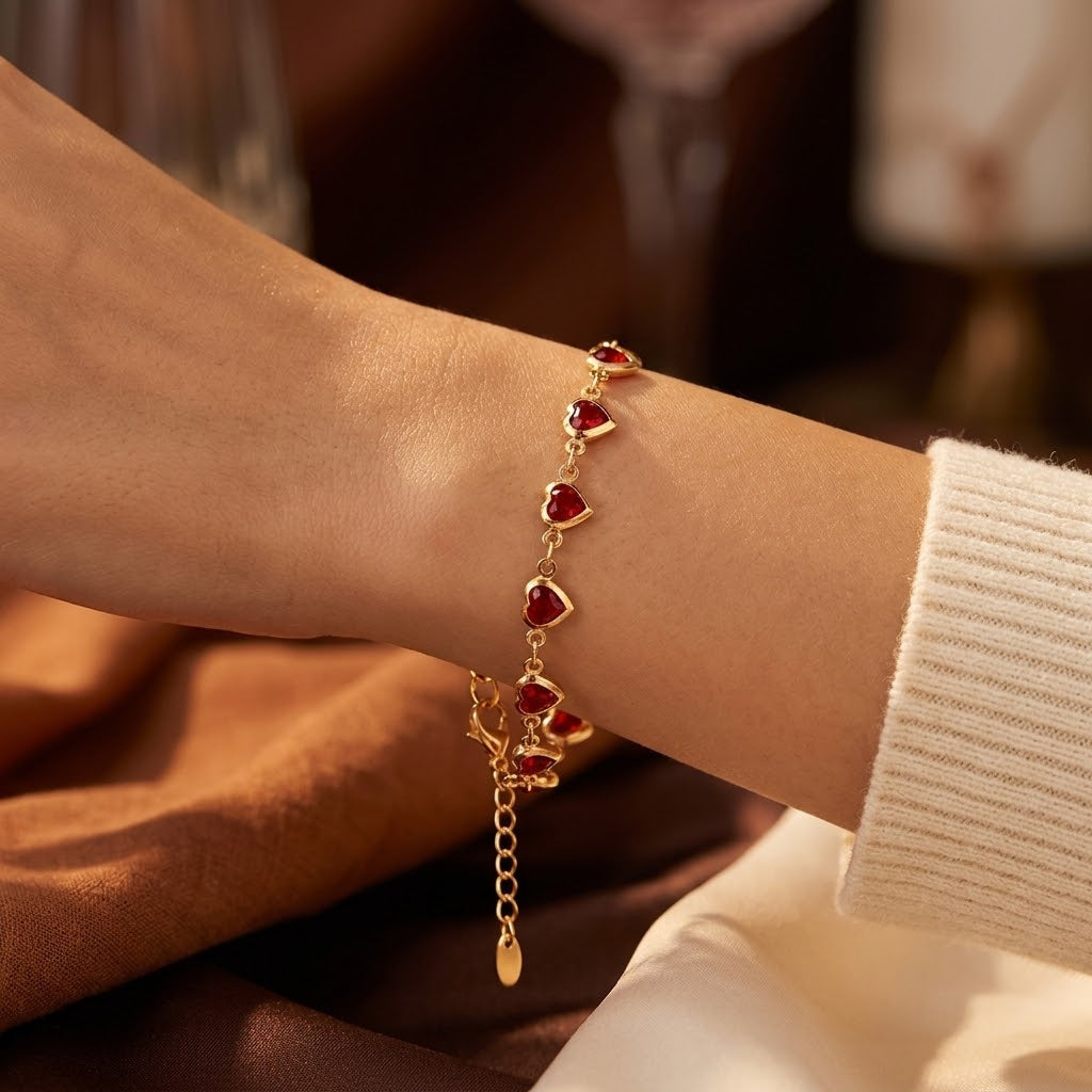 Gold Ruby Heart Chain Bracelet - Photo 2