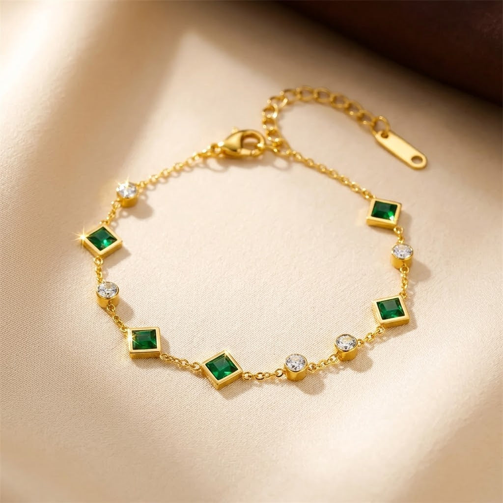 Gold Emerald Station Bracelet - Photo 1