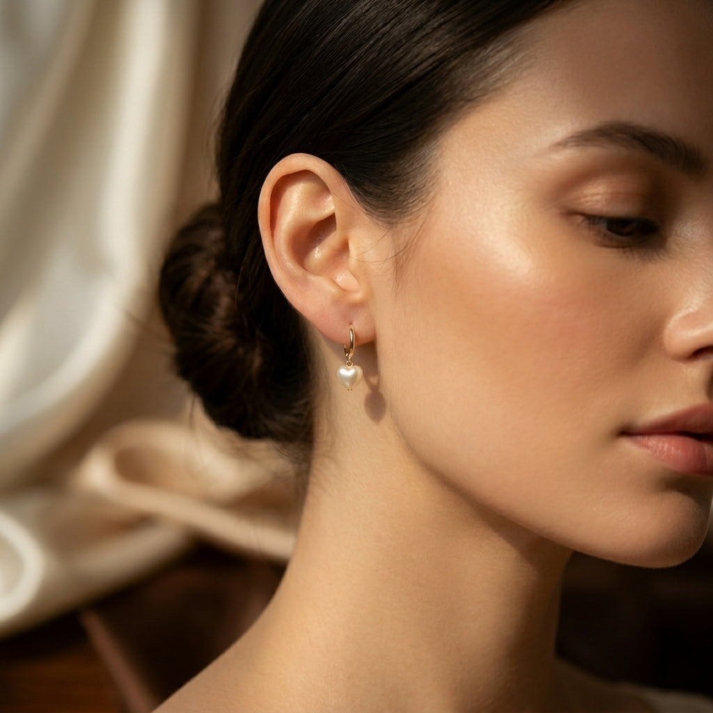 Gold Heart Pearl Drop Earrings - Photo 2