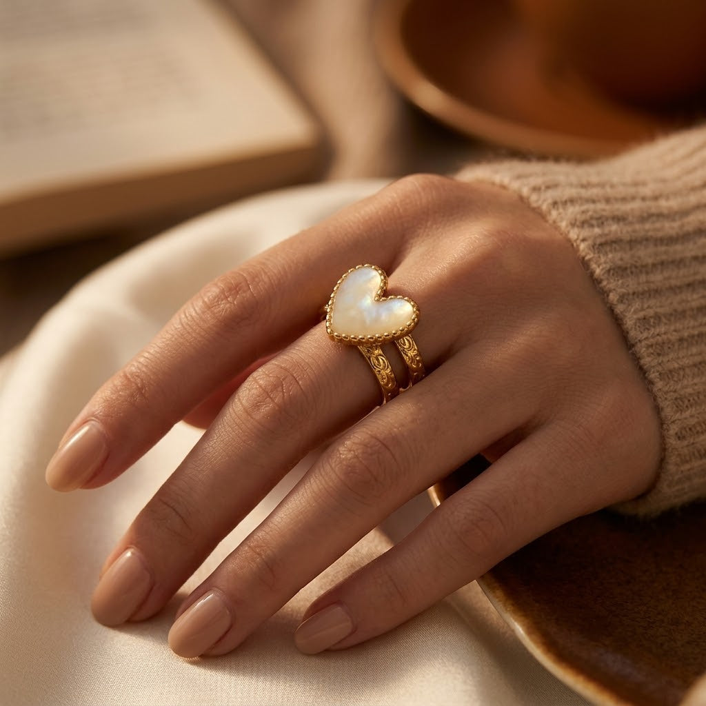 Gold Heart Motif Ring - Photo 2