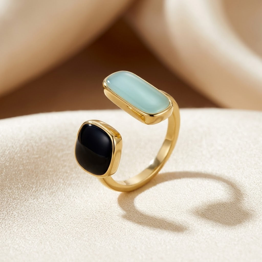Gold Dual Stone Open Ring - Photo 1