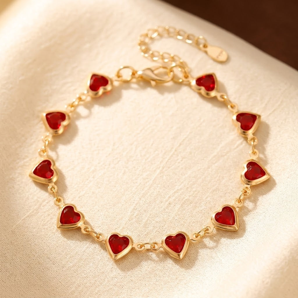 Gold Ruby Heart Chain Bracelet - Photo 1