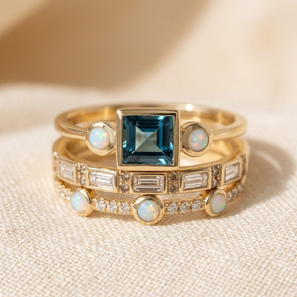 Gold Stacked Geometric Ring Set - Photo 1