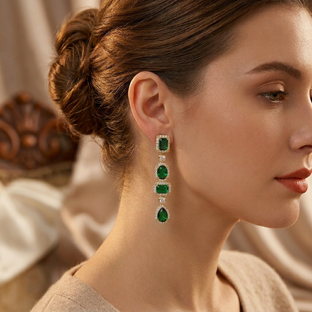 Gold Emerald Multi-Shape Drop Earrings - Photo 2