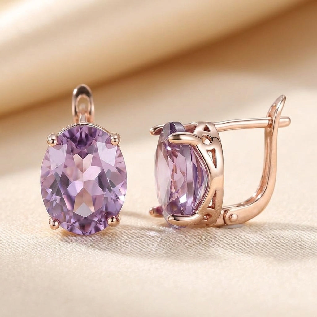 Rose Gold Amethyst Stud Earrings - Photo 1